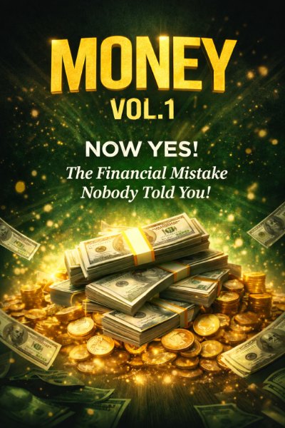 Cover of the book Money Volume 1 — Now Yes!, by José G Sena: gold title on a glowing green background, with stacks of dollar bills and gold coins; subtitle The Financial Mistake Nobody Told You!